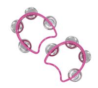 CashBeat Paquete de 2 panderetas de mano rosas con 4 cascabeles cada una, mini instrumentos de percusión de media luna de plástico para adultos, clase de música escolar, banda y fiesta