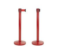 CASHDISPLAY - Pack 2 Postes Separadores con Cinta Extensible | Catenarias Eventos Estable y Resistente | Ideal para Fiestas y Comercios | 32cm diámetro x 2 m (Poste Rojo 93cm, Cinta Roja)