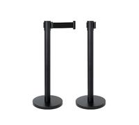 CASHDISPLAY - Pack 2 Postes Separadores con Cinta Extensible | Catenarias Eventos Estable y Resistente | Ideal para Fiestas y Comercios | 32cm diámetro x 2 m (Poste Negro, Cinta Negra)