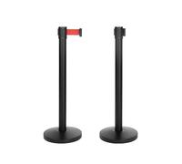 CASHDISPLAY - Pack 2 Postes Separadores con Cinta Extensible | Catenarias Eventos Estable y Resistente | Ideal para Fiestas y Comercios | 32cm diámetro x 2 m (Poste Negro 93 cm, Cinta Roja)