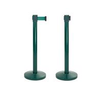 CASHDISPLAY - Pack 2 Postes Separadores con Cinta Extensible | Catenarias Eventos Estable y Resistente | Ideal para Fiestas y Comercios | 32cm diámetro x 2 m (Poste Verde 93cm, Cinta Verde)