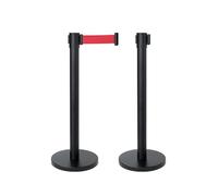 CASHDISPLAY - Pack 2 Postes Separadores con Cinta Extensible | Catenarias Eventos Estable y Resistente | Ideal para Fiestas y Comercios | 32cm diámetro x 2 m (Poste Negro, Cinta Roja)