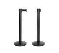CASHDISPLAY - Pack 2 Postes Separadores con Cinta Extensible | Catenarias Eventos Estable y Resistente | Ideal para Fiestas y Comercios | 32cm diámetro x 2 m (Poste Negro 93cm, Cinta Negra)