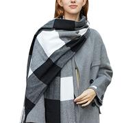 Cashmere Bufanda Mujer - Winter Grid Kint Feel Fleece Shawls Wraps Ladies Light Bufanda Warm Bufandas Womens Long Shawl Wraps Bufandas grandes Knit Tassel Lattice Splicing Bufanda (L One Size)