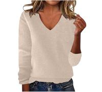 Cashmere Sweater Women's Casual V-Neck Long Sleeve Pullovers Stretchy Fitted Knitted Tops Basic Soft Thermal Undershirts