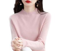 Cashmere Sweaters for Women, Cashmere Sweater, Turtleneck Sweater Women's Seamless Knit Long Sleeve Soft Pullover (Pink,L)