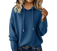 Cashmere Sweaters for Women Long Sleeve Knits Hoodie Cozy Lightweight Pullover Merino Wool Fall 2026 Winter Tops (Navy Blue,L)