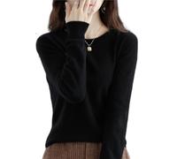 Cashmere Sweaters For Women,Long Sleeve Round Neck Soft Knitwear Wool Jumpers,Casual Bottomed Female Solid Thick Pullover (FR/ES, Letras, M, Regular, Regular, Black)