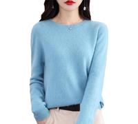 Cashmere Sweaters For Women,Long Sleeve Round Neck Soft Knitwear Wool Jumpers,Casual Bottomed Female Solid Thick Pullover (FR/ES, Letras, M, Regular, Regular, Blue)