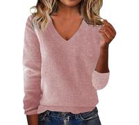 Cashmere Sweaters for Women Long Sleeve V Neck Collar Warm Cozy,V Neck Classic Soft Pullover Sweater,Cashmere Sweater (Pink,XXL)