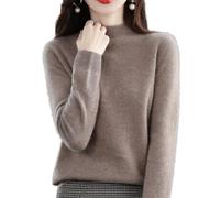 Cashmere Sweaters for Women, Pink Cashmere Sweater, Long Sleeve Soft Warm Cashmere Sweaters (L,Camel)