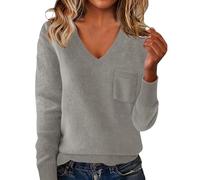 Cashmere Sweaters for Women, Trendy Cozy Soft V Neck Sweater Warm Long Sleeve Pullover Oversized Knit Tunic Shirts