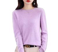 Cashmere Sweaters for Women, Womens Cashmere Sweater, Cashmere Crew Neck Long Sleeve Soft Pullover Sweater (S,Light Purple)