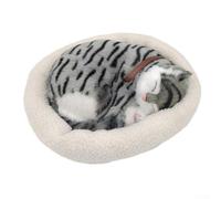 CashMuch Adornos de simulación de modelo de animal, juguete creativo de peluche realista de gato que respira de cumpleaños, juguete de peluche electrónico suave para decoración del hogar