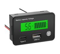 CashMuch Dc8-30V Indicador de capacidad de batería para coche y motocicleta, compatible con baterías Ld-Acid, litio ternario y Lifepo4, pantalla LCD con puertos de carga USB C y USB A Qc3.0 F, color