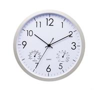 CashMuch Reloj de pared sin tictac con monitor de temperatura y humedad, reloj de cuarzo silencioso de 30 cm para decoración del hogar, oficina, aula, cara grande legible, funciona con pilas