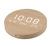 CashMuch Reloj digital de pared con pantalla grande con marco de madera de temperatura y fecha, funcionamiento silencioso resistente al agua, funciona con USB, funciona con pilas, para sala de estar y