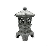 CashMuch Solar Zen Garden Pagoda Lantern Stone Tower Statue Polyresin LED Outdoor Light Decor for Garden Patio Japanese Style Grey (D)
