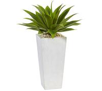 Casi Natural Artificial de Agave Planta en Maceta Blanco, Verde