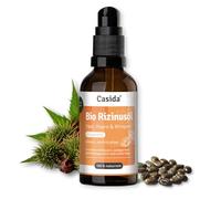 Casida Aceite de ricino orgánico 50 ml - 100% puro, natural, prensado en frío - pestañas, cejas, pelo, barba, uñas, vegano y bienestar animal, aceite de ricino - Botella de cristal + bomba