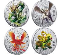 Casiler 4pcs Moneda Coleccionable Tradicional China Criaturas Antiguas Míticas Mías De Recuerdo Moneda Desafío De Colección De Monedas De Recuerdo para Decoración del Hogar
