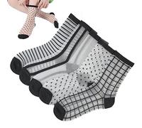 Casiler 5 Pares De Calcetines De Seda Transparentes De Verano Calcetines Transpirables Transpirables Rayas a Cuadros De Calcetines De Seda De Mujeres Delgadas