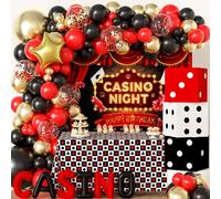Casino temático decoración fiesta de cumpleaños, telón de fondo, globos de aluminio, guirnaldas de globos conjunto Las Vegas Casino Noche Poker Party Supplies 53 unidades