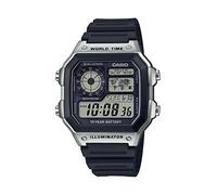 Casio AE1200WH Series | Reloj digital para hombre | 100M WR | Multi alarmas | Cronómetro 100 SEC | Temporizador de cuenta regresiva | Mapa del mundo para la hora mundial | Luz LED | Pantalla analógica