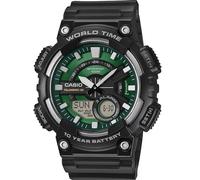 Casio AEQ-110W Series | Reloj Digital | Negro | Verde | Iluminador LED con Brillo Posterior | Alarma | Hora Mundial | Calendario automático Completo