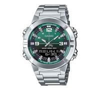 Casio AMW870DA-3AV - Reloj analógico digital de acero inoxidable para hombre, esfera verde, doble zona horaria