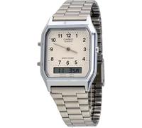 Casio AQ230A-7 - Reloj analógico Digital de Acero Inoxidable para Hombre, Esfera de números Blancos, Plateado, Plateado, Plata, Pulsera