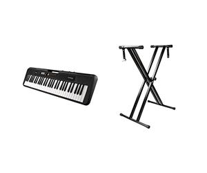Casio CT-S200BK Teclado de piano, Negro + Soporte de teclado RockJam ajustable con doble refuerzo y con correas de bloqueo