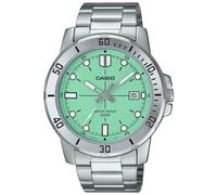 Casio Reloj para hombre, esfera verde azulada, correa plateada, verde azulado, deportivo, verde azulado, deportivo, Verde azulado, Deportivo