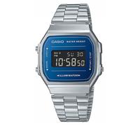 Casio Esfera Digital Azul Iluminador Vintage / Brazalete De Acero A168WEM-2BEF