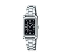 Casio LTP-1234DD-1A - Reloj de vestir rectangular estándar clásico de acero inoxidable con esfera negra para mujer, Negro -