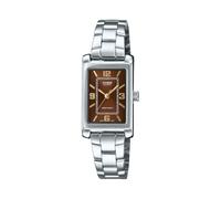 Casio LTP-1234DD-5A - Reloj de vestir rectangular estándar clásico de acero inoxidable con esfera borgoña para mujer, Borgoña, Classic