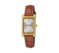 Casio LTP-1234GLL-7A - Reloj de vestir rectangular estándar para mujer, correa de cuero en tono dorado, esfera plateada