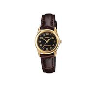 Casio LTP-V001GL-1B - Reloj analógico estándar para mujer con esfera dorada y correa de cuero, Negro -