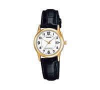 Casio LTP-V002GL-7B - Reloj de pulsera para mujer con correa de cuero en tono dorado, esfera blanca y fecha