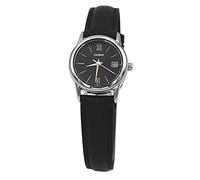 Casio LTP-V002L-1B3 - Reloj analógico de 3 manecillas para mujer, correa de cuero negro, esfera de fecha, color negro, Negro -