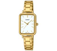 Casio LTP-V009G-7E - Reloj de Vestir Rectangular de Acero Inoxidable con Esfera Blanca en Tono Dorado, Movimiento de Cuarzo, Oro