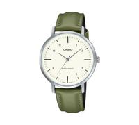 Casio LTP-VT03L-3B - Reloj analógico minimalista de 3 manecillas con correa de cuero verde para mujer, esfera cóncava beige