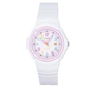 Casio LX-800H-7A1VDF - Reloj Analógico para Niña, Correa Blanca de Resina, Esfera Rosa con Números Multicolor, Ligero, Cómodo y Resistente al Agua