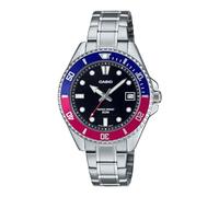 Casio MDV10D-1A3V - Reloj deportivo unisex inspirado en el buceo de 38 mm, acero inoxidable, esfera negra (rojo/azul), Negro -, Classic
