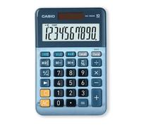 Casio MS-100EM - Calculadora de Escritorio con Pantalla Extra-Grande de 10 dígitos, con energía Solar/batería, con cálculo avanzado de Porcentaje, conversión de Moneda en Euros, Azul