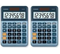 Casio MS-80E - Calculadora de Escritorio con Pantalla Extra-Grande de 8 dígitos, con energía Solar/batería, con cálculo avanzado de Porcentaje, conversión de Moneda en Euros, Azul (Paquete de 2)