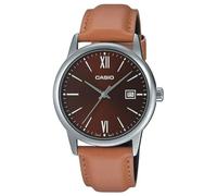 Casio MTP-V002L-5B3 Reloj de Hombre con Correa de Cuero marrón Esfera marrón con Fecha, Azul, Movimiento de Cuarzo