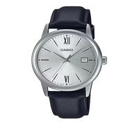 Casio MTP-V002L-7B3 Reloj analógico de cuero negro para hombre con esfera plateada