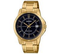 Casio MTP-V004G-1CUDF Reloj de cuarzo para hombre de acero inoxidable con esfera negra y correa dorada, Pulsera, Pulsera