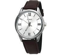 Casio MTP-V005L-7B5 - Reloj analógico estándar para hombre, correa de cuero marrón, esfera de plata romana